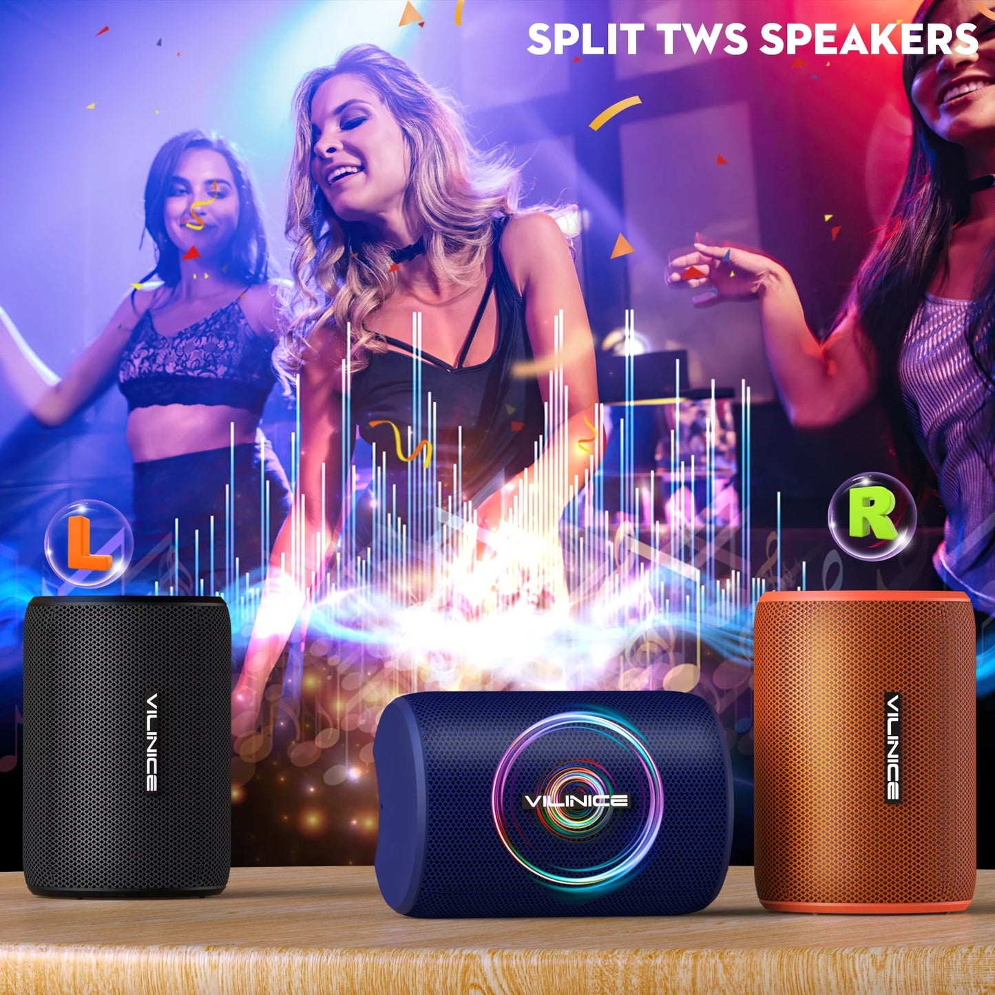 Bluetooth Speaker Portable, IPX7 Waterproof Wireless Outdoor Speaker, TWS Pairing, 12H Playtime, Black