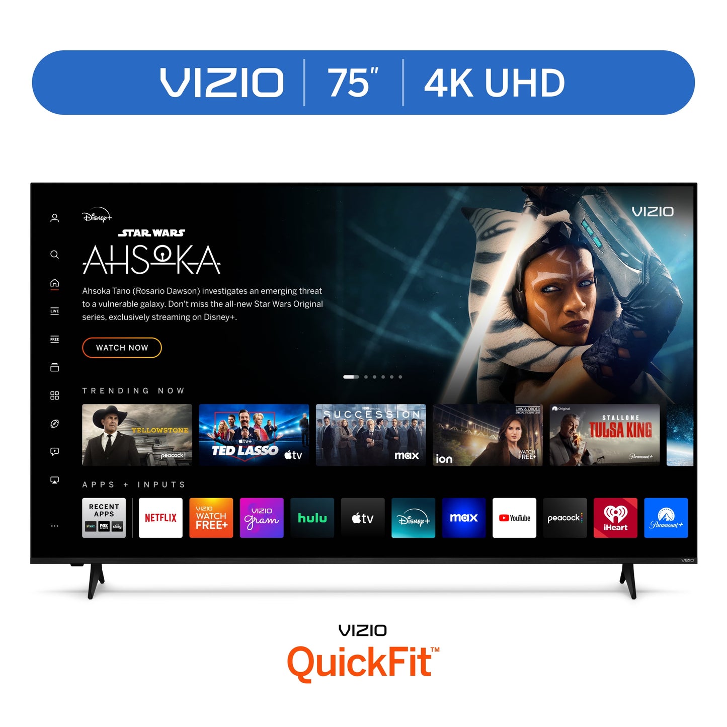 75” Class 4K UHD LED HDR Smart TV (New) V4K75M-08 and Onn. Full Motion TV Wall Mount for 50" to 86" Tvs, up to 15° Tilting